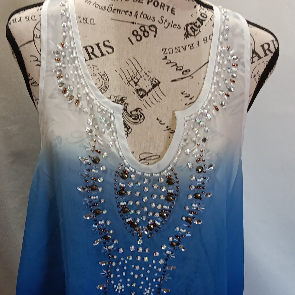 Boutique Women's Sheer Bedazzled Tank Size Large